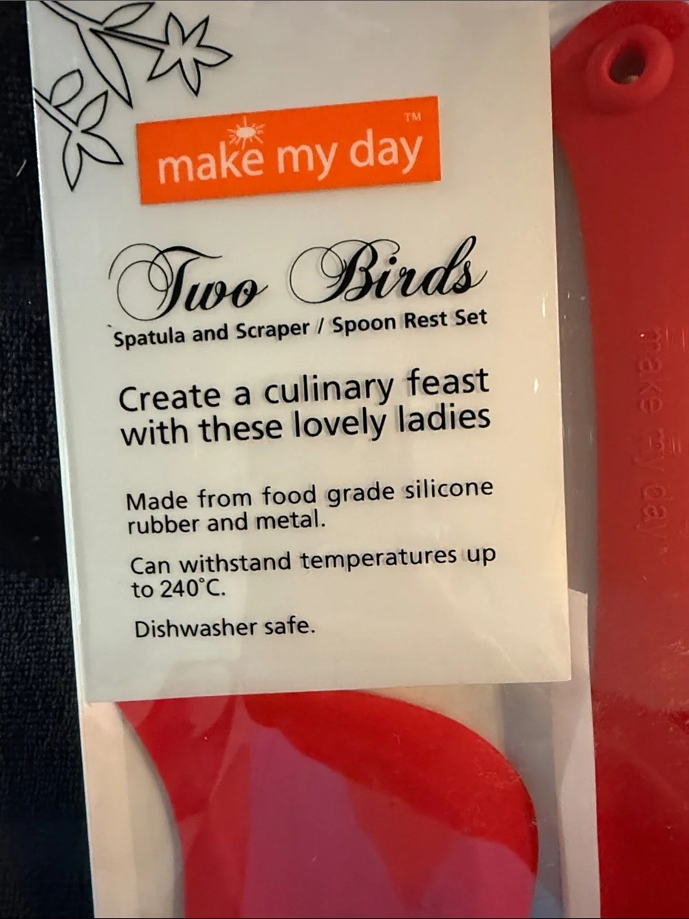 Make My Day Two Birds Red Silicone Spatula & Spoon Rest Set